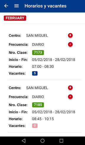 Campos llenados en el Británico App para ver los horarios y vacantes